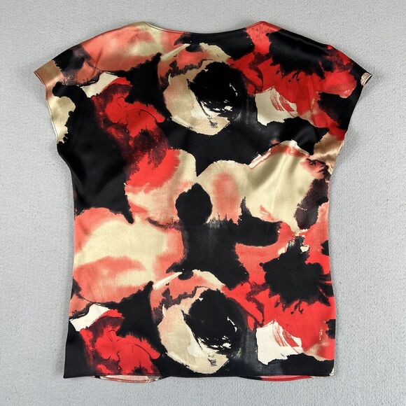 Moschino Cheap And Chic Silk Abstract Floral Red Key Hole Cap Sleeve Blouse‎ 8 - Picture 14 of 16